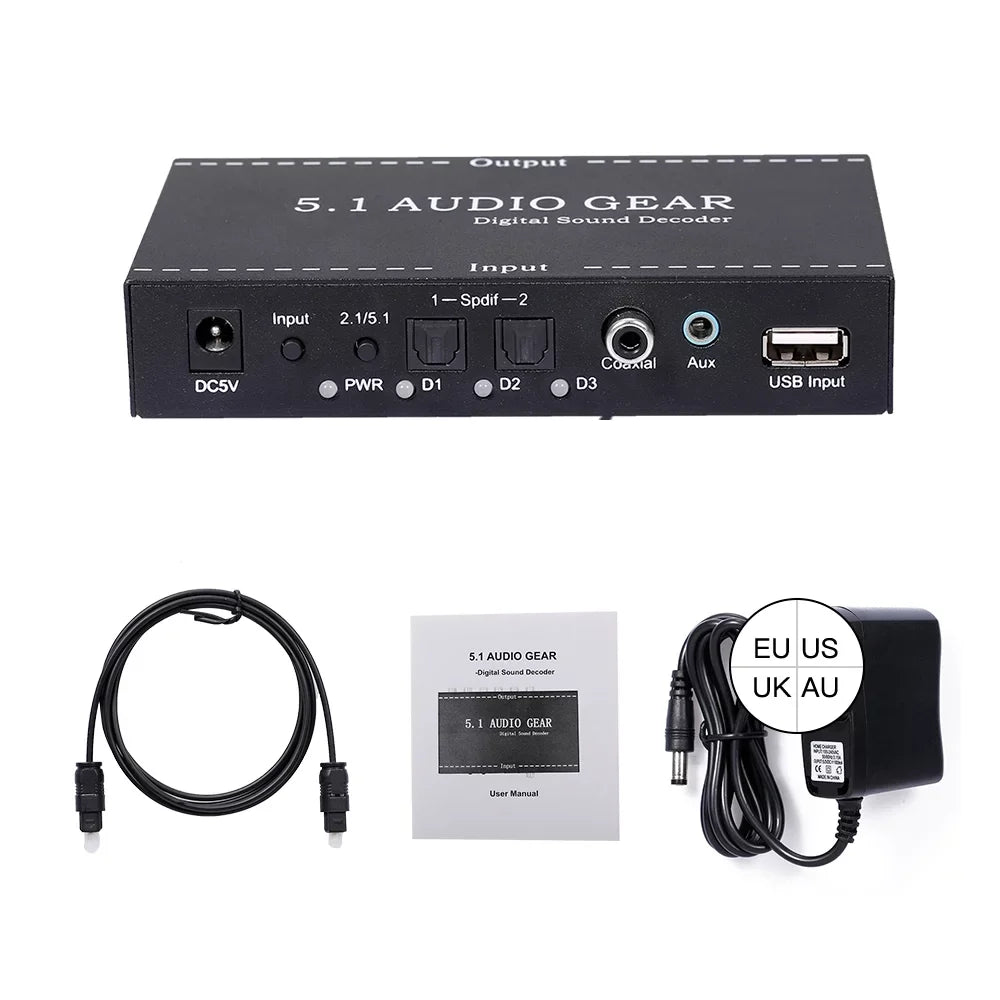 Nk-A6L 5.1 Audio Gear Digital Sound Decoder Audio Converter 3.5Mm Audio Output Support for Dolby Digital Ac-3 Dts Plug