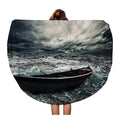 60 inch Round Beach Towel Blanket Storm Abandoned Boat in Stormy Sea Sky Dramatic Fishing Travel Circle Circular Towels Mat Tapestry Beach Throw