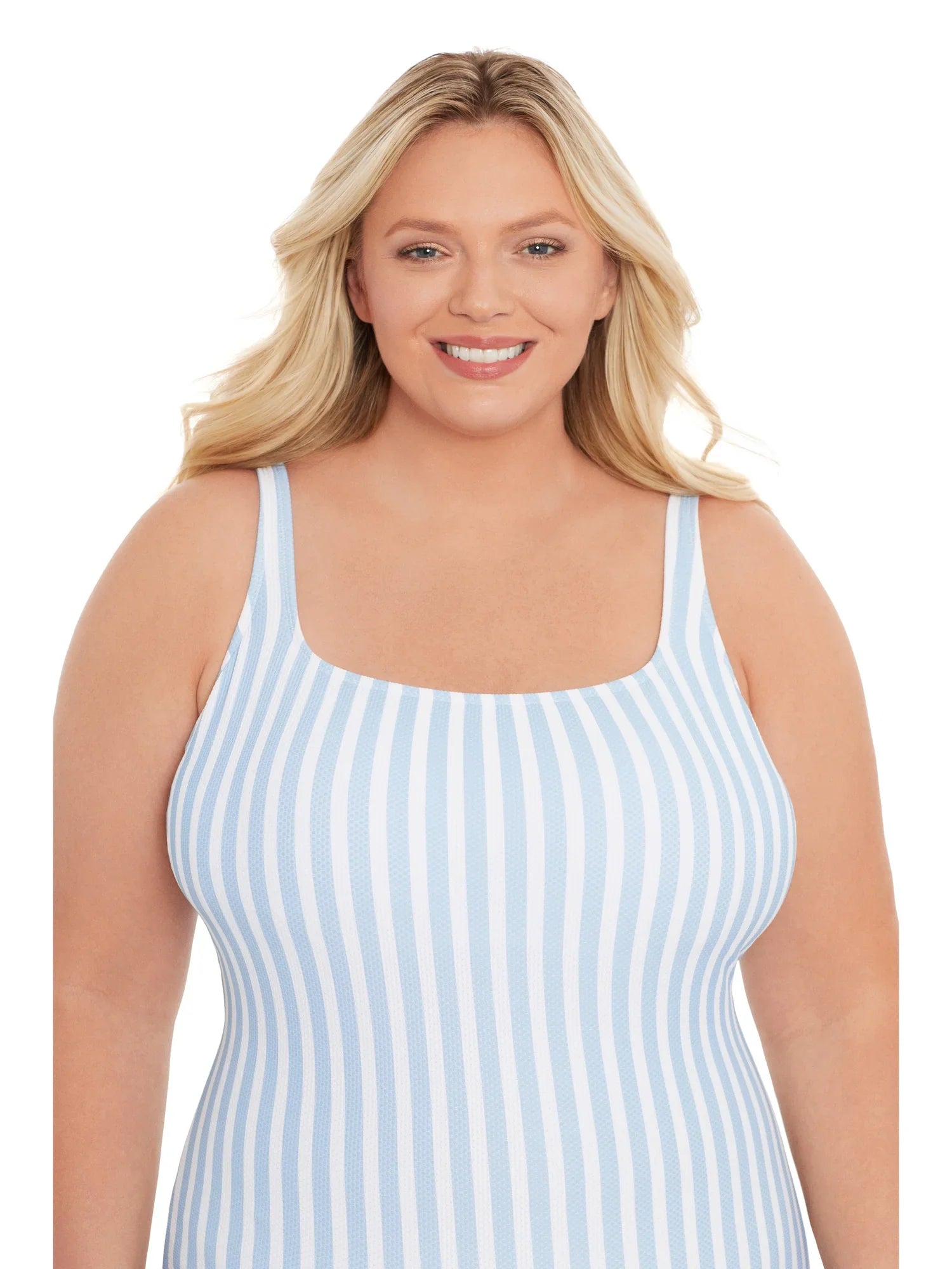 Time and Tru Women's Pique Square Neck One Piece Swimsuit, Sizes -3X