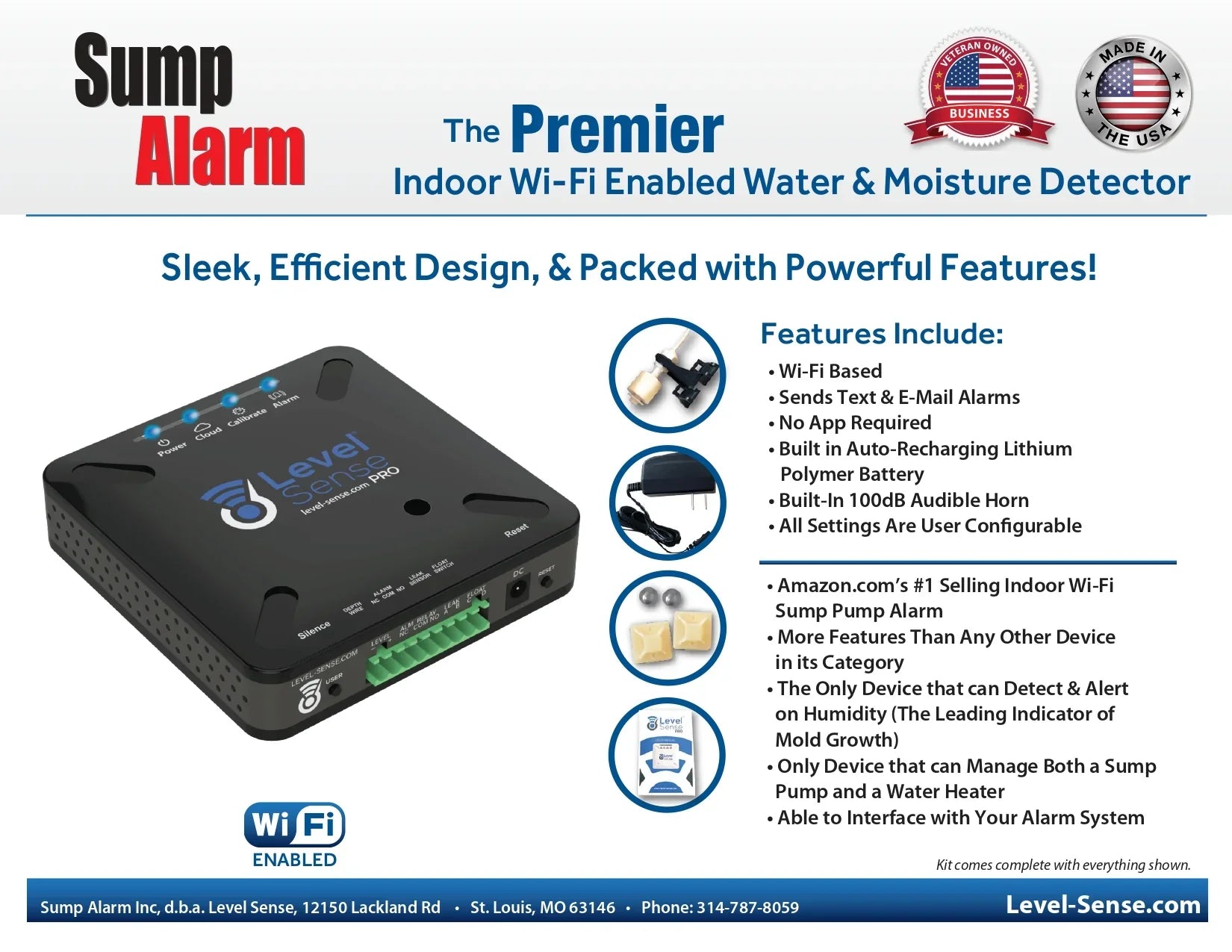 Level Sense - Wi-Fi Enabled Sump Pump, Temperature, Humidity, and Leak Detector