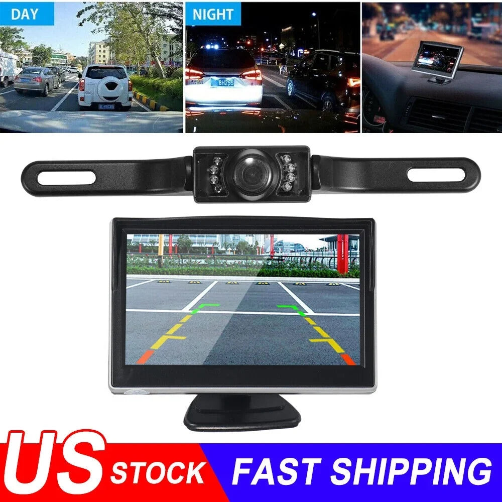 KingFurt  Car Night Vision Backup Camera Kit 5" Wireless Monitor  Rear View Waterproof