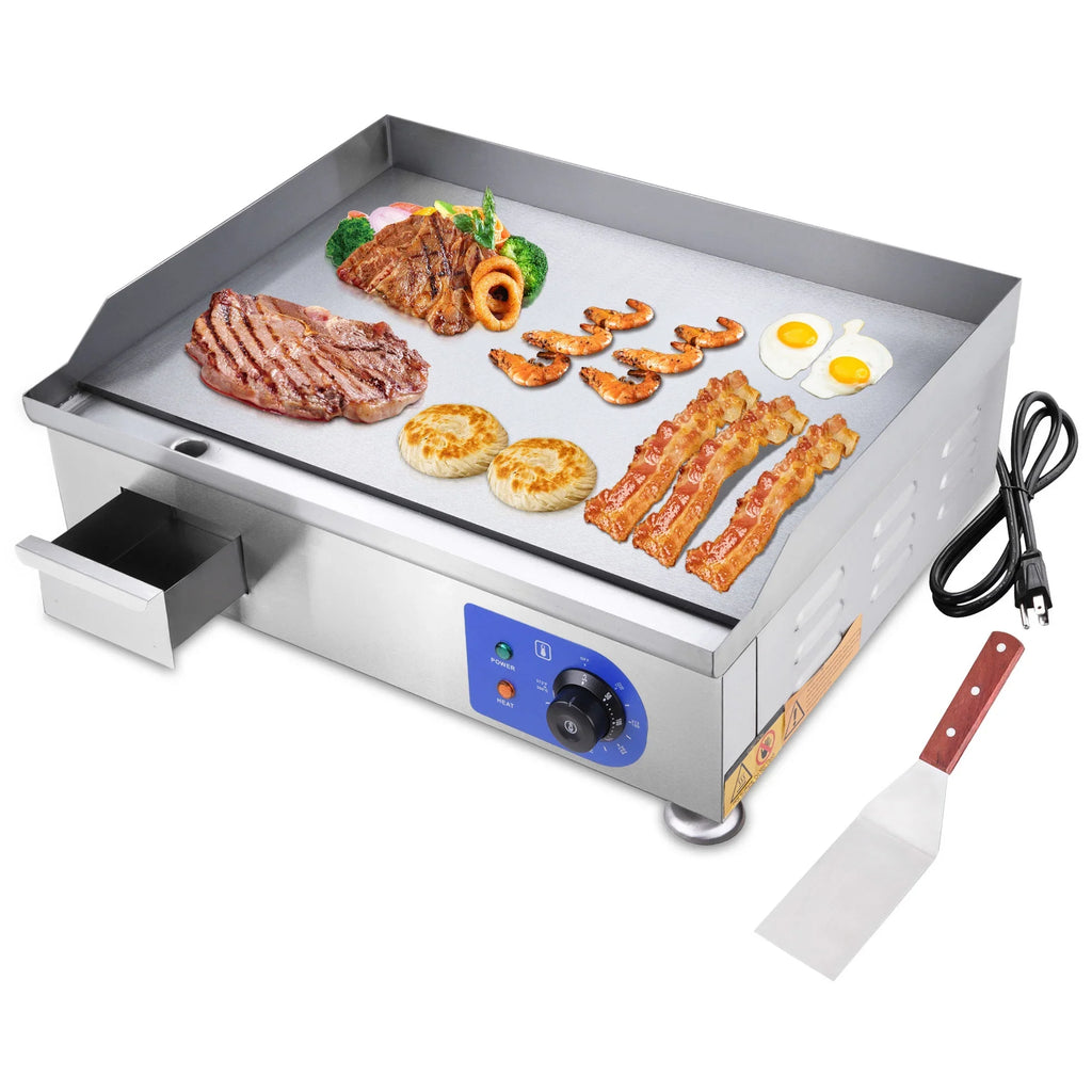 High-Powered Electric Countertop Griddle - Stainless Steel - Cook with Precision