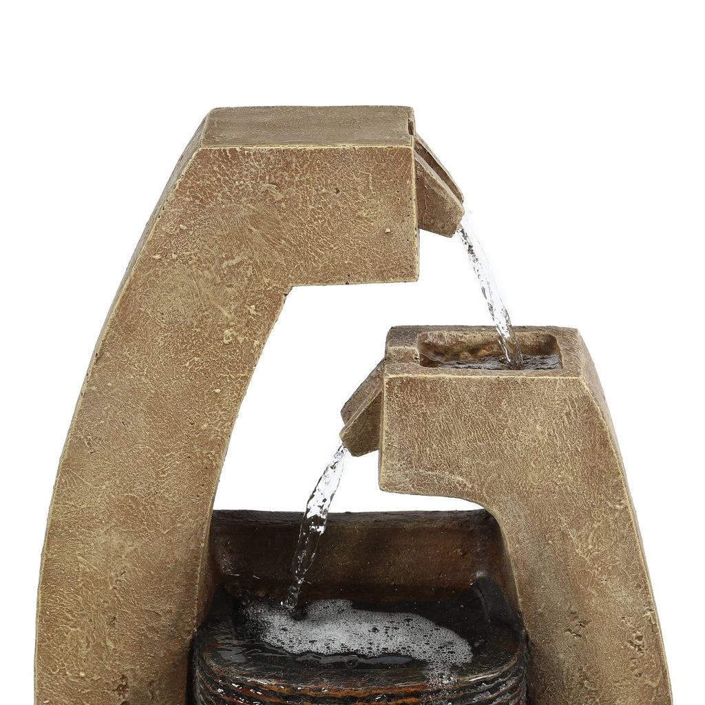 HomeStock Country Cottage Brown Cement Modern Sculpture Outdoor Fountain With Led Light