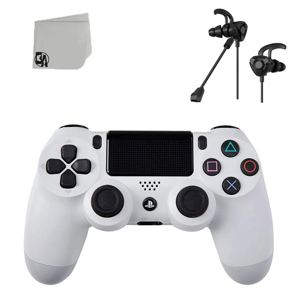 DualShock PlayStation 4 Wireless Controller - White Blue - Like New With Earbuds Bundle