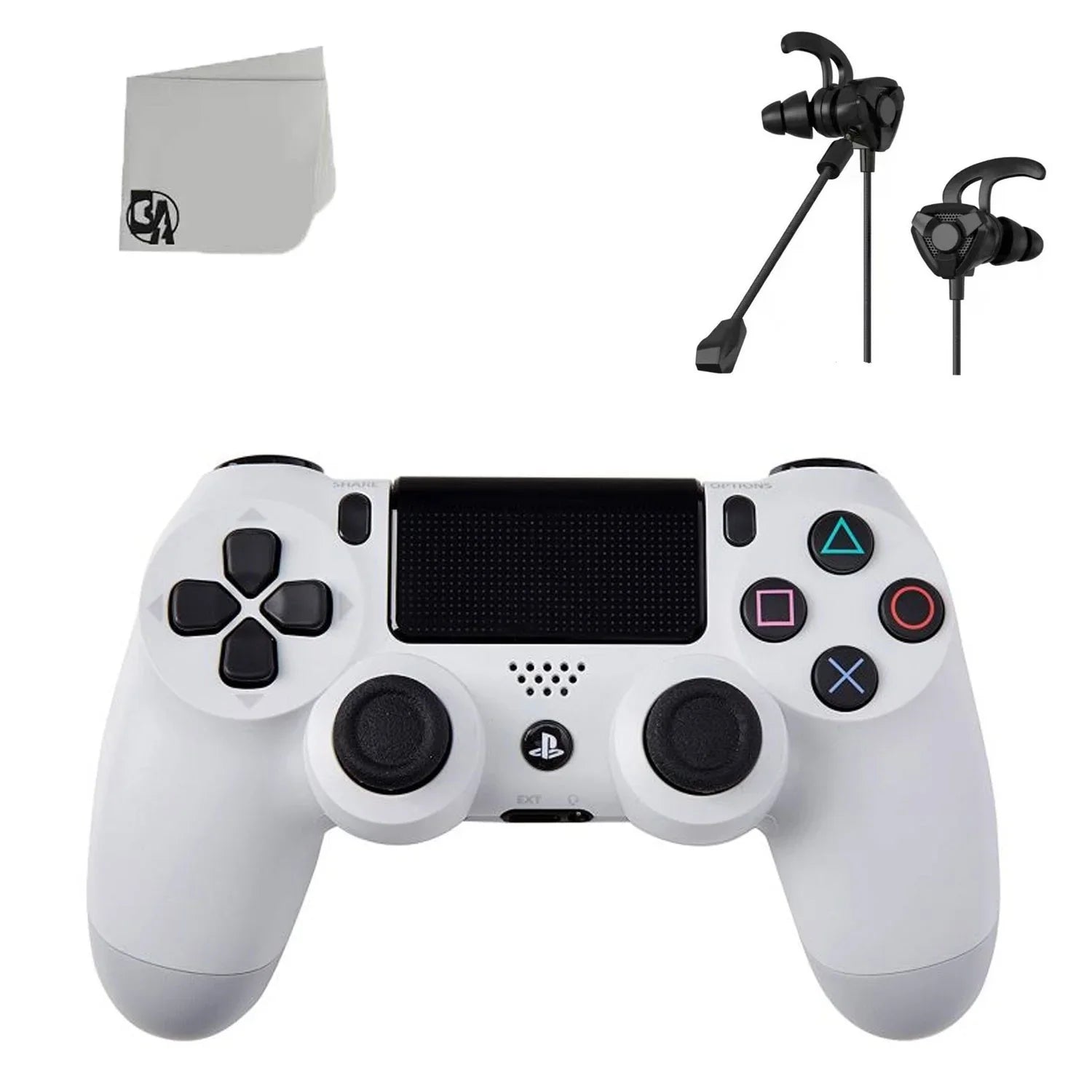 DualShock PlayStation 4 Wireless Controller - White Blue - Like New With Earbuds Bundle