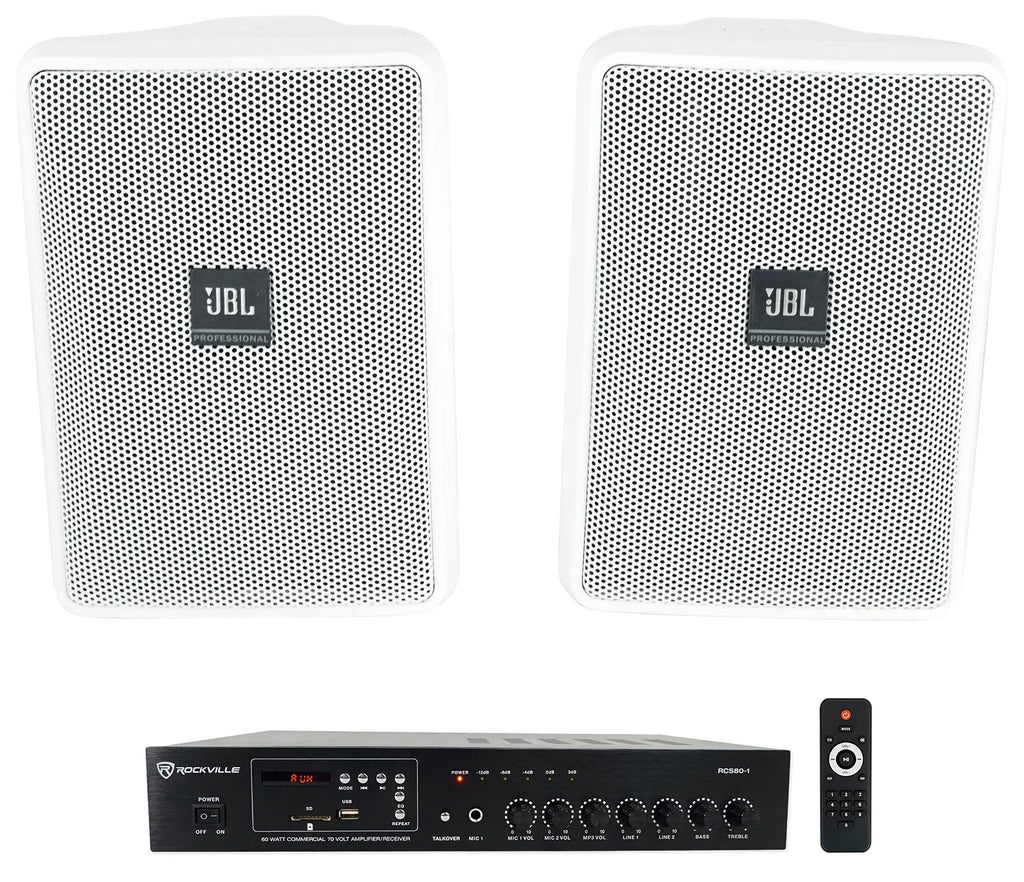 (2)  Control 23-1 White 3" Indoor/Outdoor 70v Commercial Wall Speakers + Amp