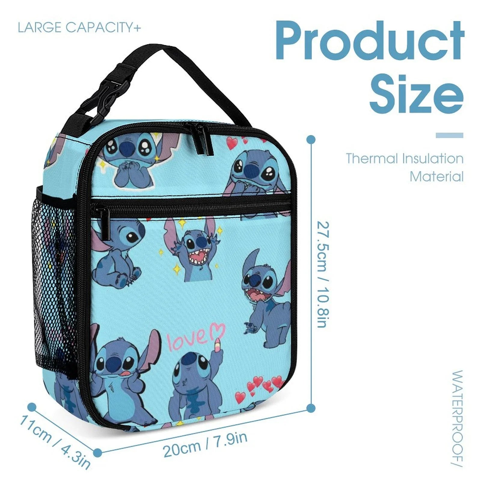 Lilo Stitch Pattern Portable Lunch Bag Tote Bento Bag School Office Insulated Cooler Thermal Handbag For Adult Boys Girls Kids