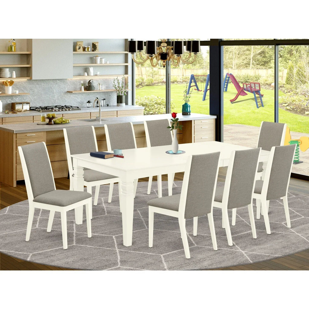 Maykoosh French Country 9-Piece Dining Room Set- 8 Parson Chairs And Butterfly Leaf Rectangle Table Hardwood Structure -High Back & Linen White Finish