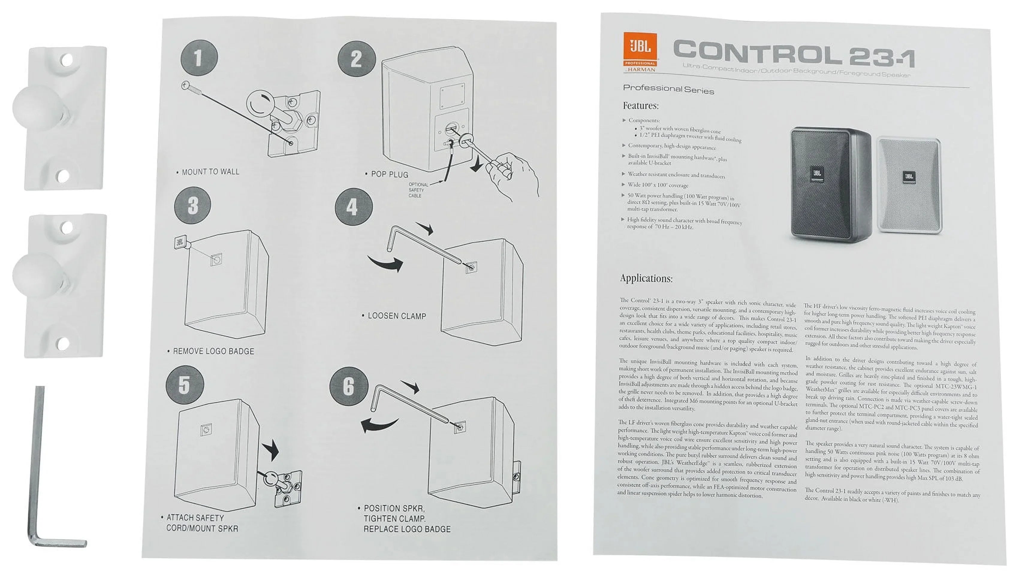 (2)  Control 23-1 White 3" Indoor/Outdoor 70v Commercial Wall Speakers + Amp