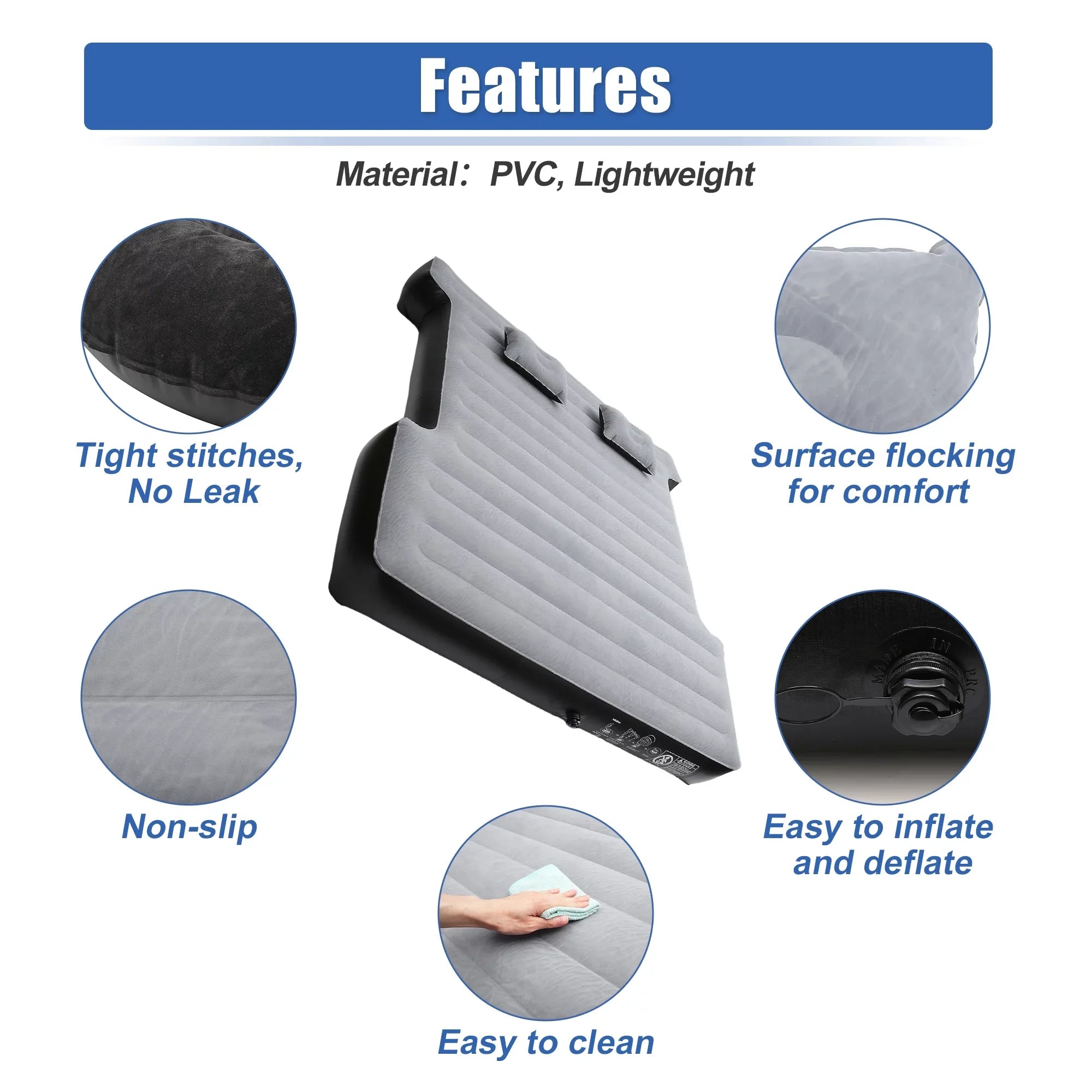 Unique Bargains Universal Inflatable Thickened 5.5-5.8ft Full-Size Short Truck Bed Kit  with Electric Air Pump Gray