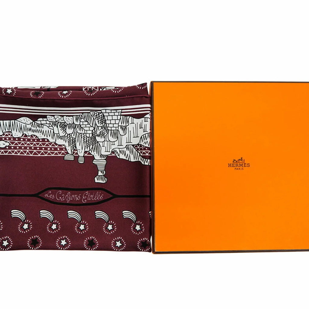 Pre-Owned  Hermes Not For Sale Limited Petit Care Carre 55 Les Canyons Etoiles From the to Stars Nanatsu Star Train Scarf Muffler Pocket Chief (Like New)