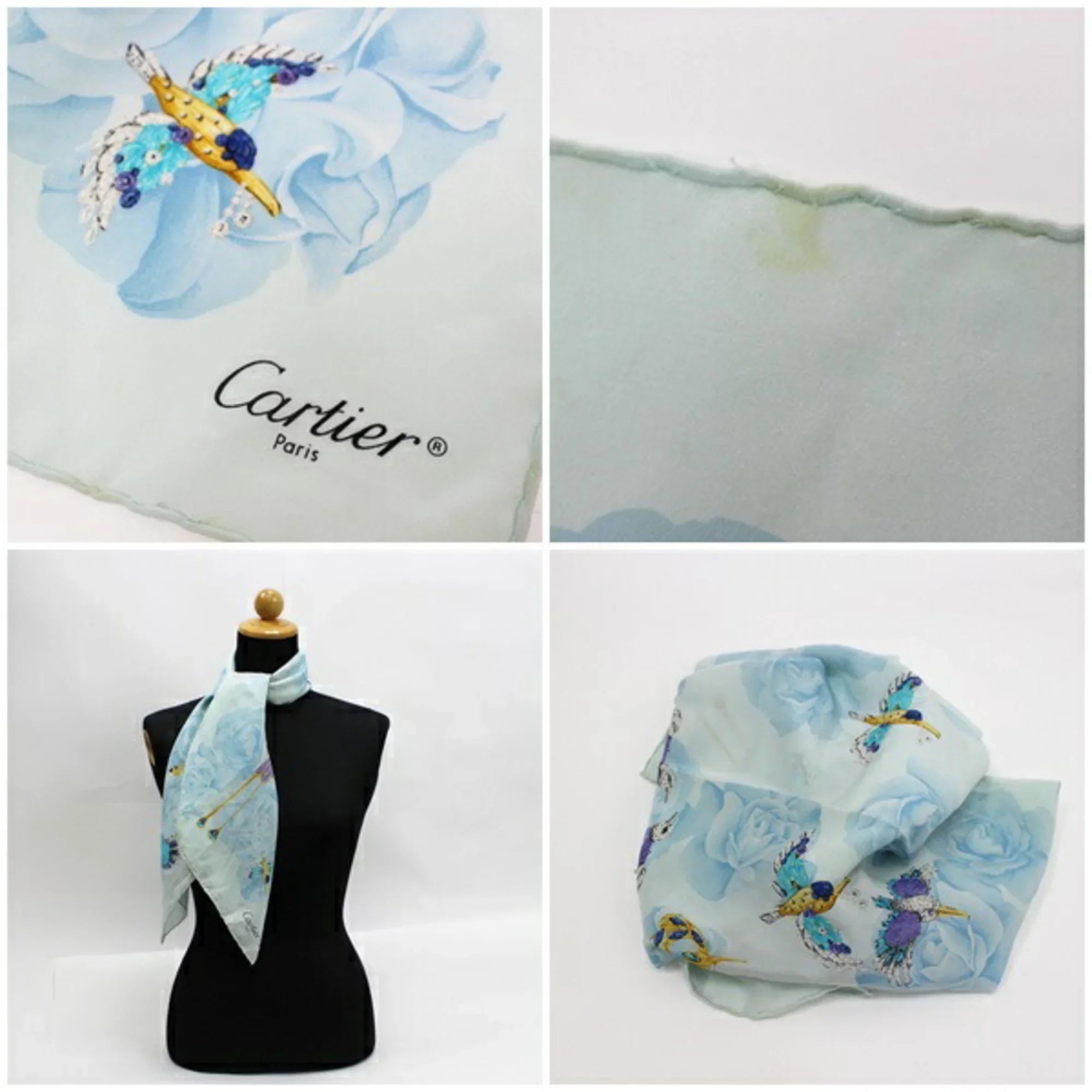 Pre-Owned Cartier silk scarf muffler bird pattern | Ladies (Good)