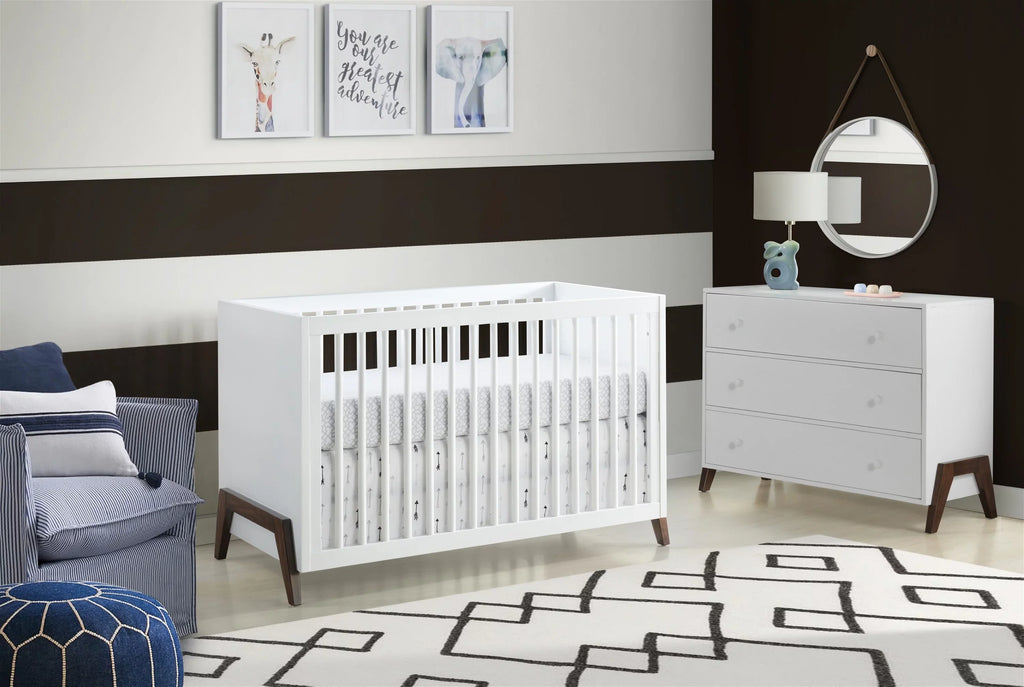 Oxford Baby Mari Modern 3-in-1 Convertible Island Crib, White & Walnut, Wooden Crib