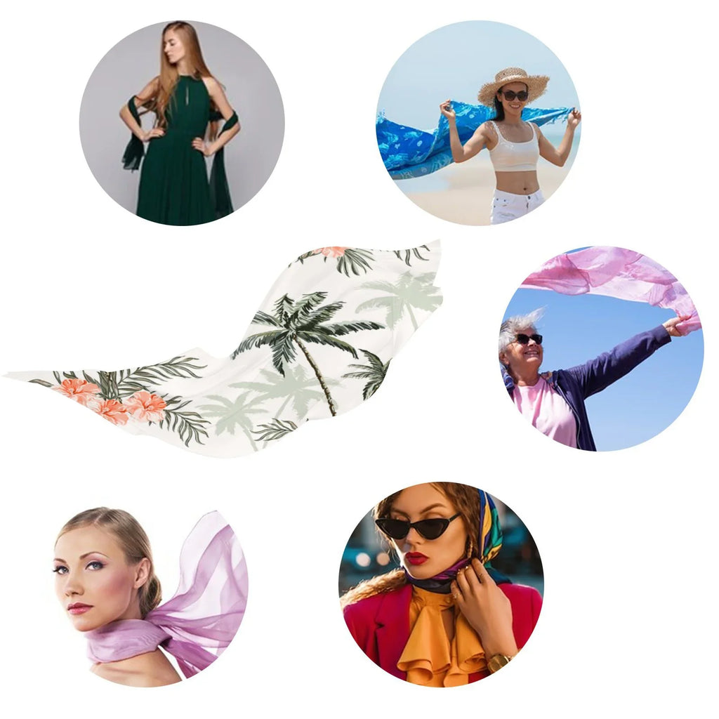 Palm Trees Silk Long Scarf for Women Large Oblong Sunscreen Shawls Wraps Neck Headscarf Hair Wraps Gift Packed