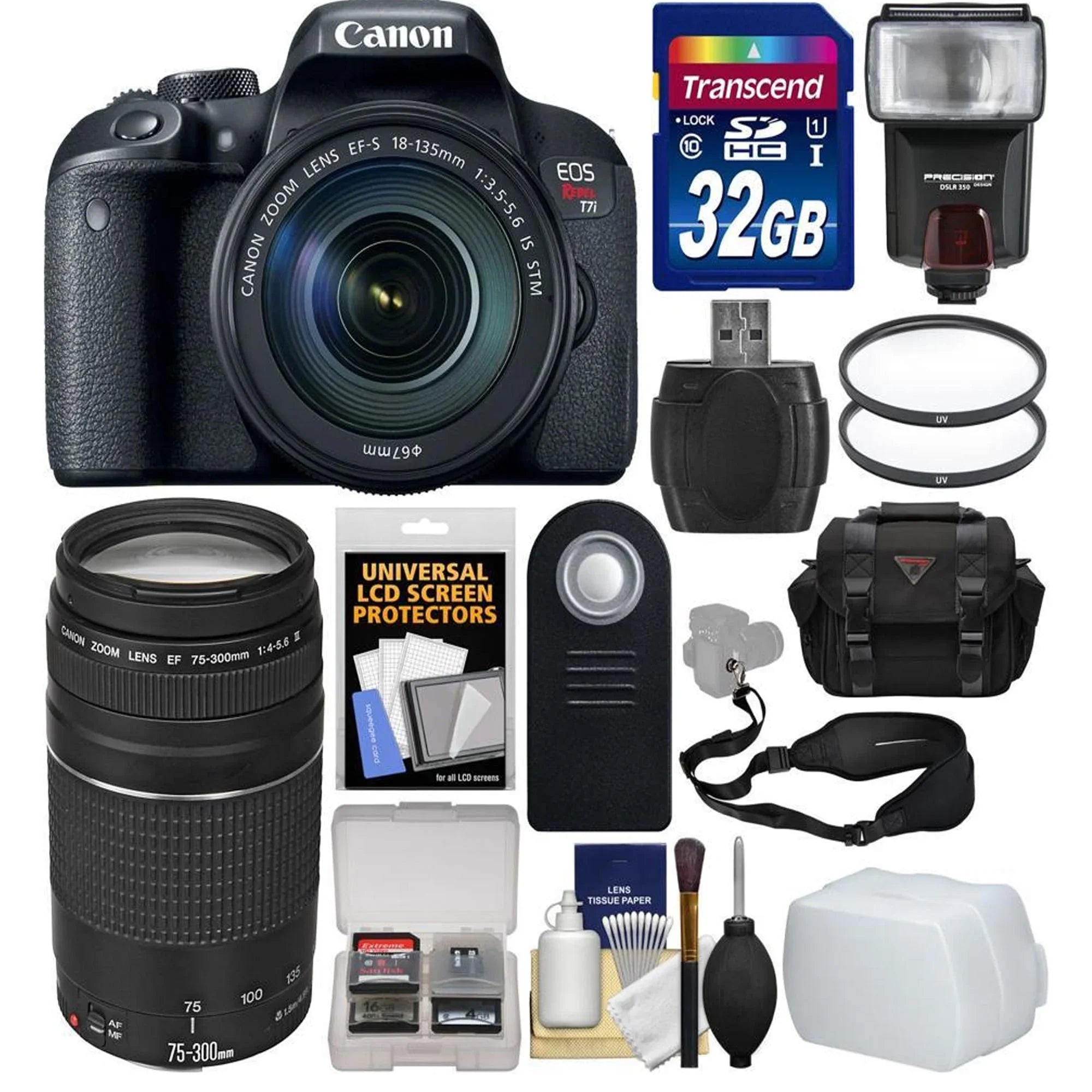 Canon  Rebel T7i/800D  Camera with 18-135mm Lens with 75-300mm Lens   32GB Card   Case   Flash   Filters   Remote Kit