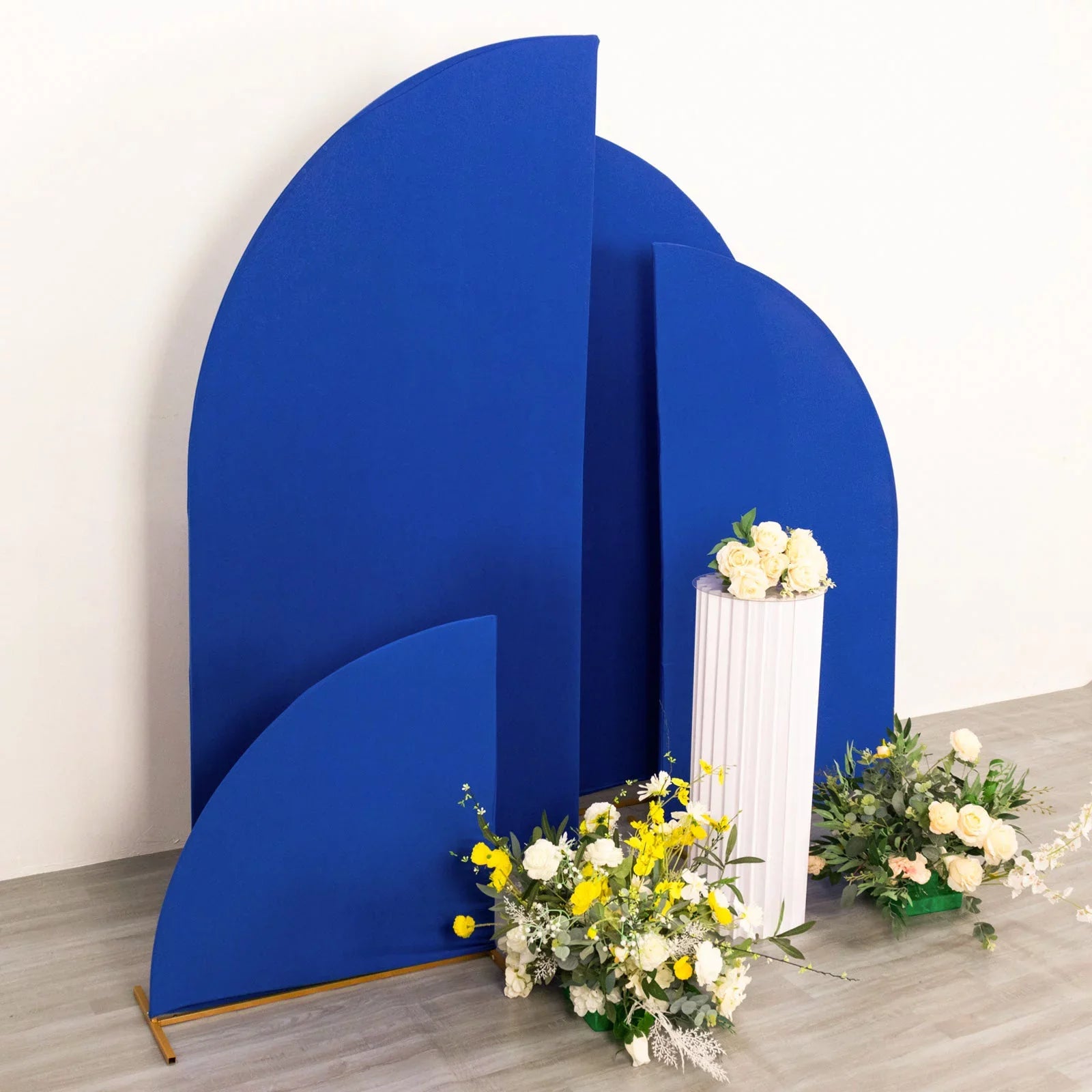 Efavormart Set of 4 | Matte Royal Blue Fitted Spandex Half Moon Wedding Arch Covers, Custom Fit Chiara Backdrop Stand Covers - 2.5ft,5ft,6ft,7ft