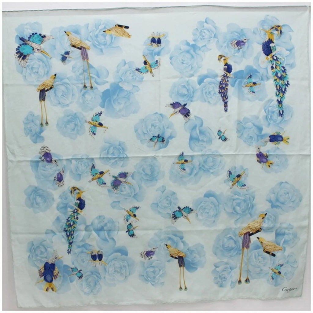 Pre-Owned Cartier silk scarf muffler bird pattern | Ladies (Good)