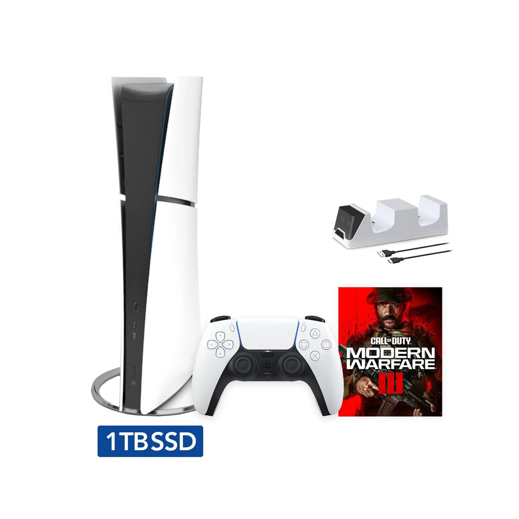 2023 New PlayStation 5 Slim Digital Edition Call of Duty Modern Warfare  Bundle and Mytrix Controller Charger - White, Slim PS5 1TB PCIe  Gaming Console