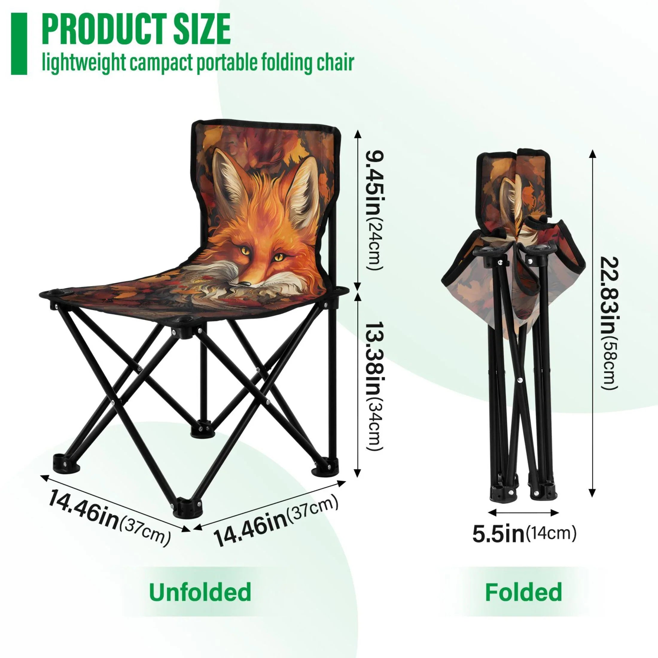 Fox with Autumn Leaves Portable Camping Chair Outdoor Folding Beach Chair Fishing Chair Lawn Chair with Carry Bag Support to 220LBS