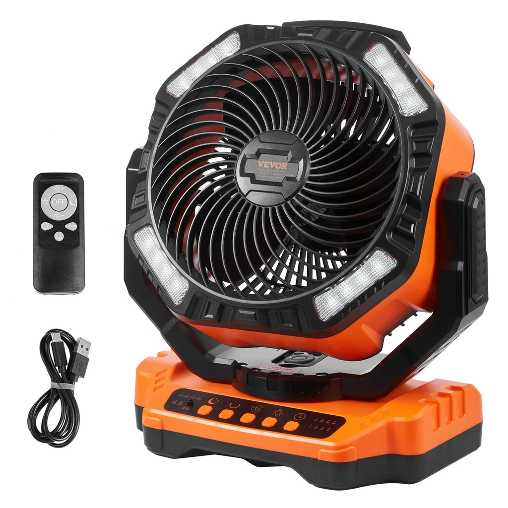 13 inch Portable Fan Rechargeable with  Lantern 4 Speeds Swivel Timer