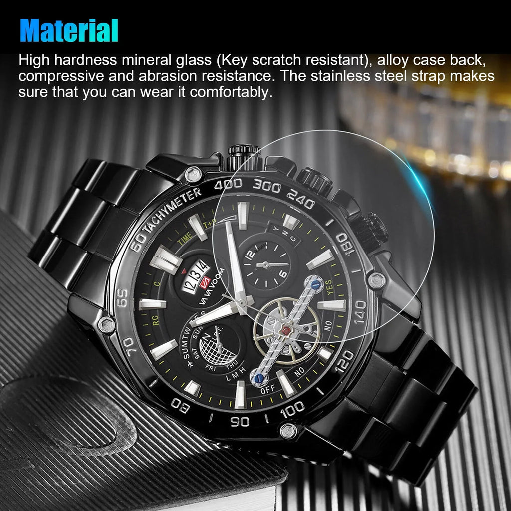 Men's Classic Stainless Steel Quartz Luminous Watch Luxury Waterproof Wristwatch