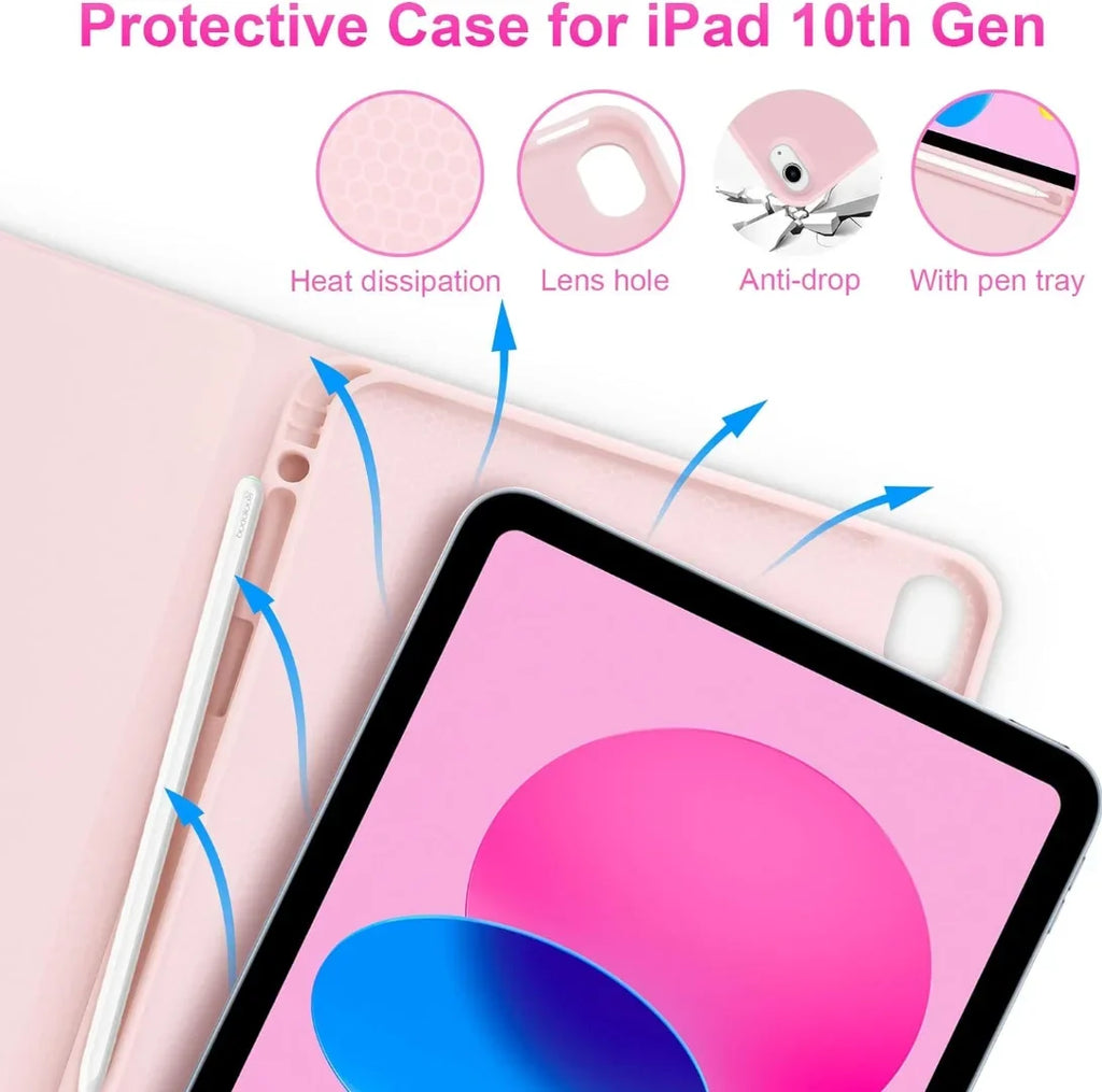 Keyboard Case for iPad 10th Generation, Slim Protective Case with Pencil Holder, Detachable Wireless Keyboard Case for iPad 10th Generation 10.9 Inch -pink