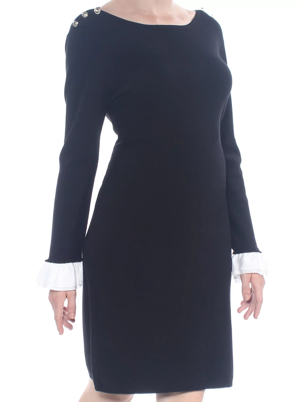$119 Womens New 1216 Black Shoulder Button Sheath Sweater Dress L