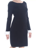 $119 Womens New 1216 Black Shoulder Button Sheath Sweater Dress L