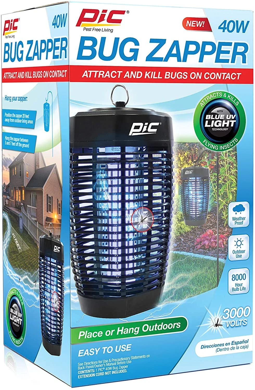 40W Outdoor 1 Acre Mosquito and Bug Zapper, Electronic Insect Killer, Black