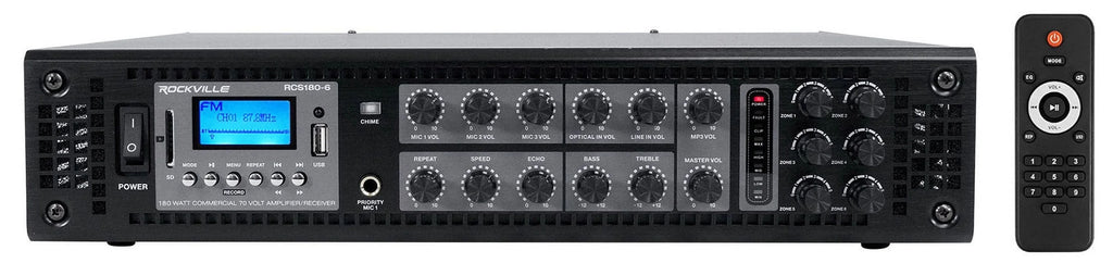 (6)  COL600- 24" Black 70V Commercial Column Wall Mount Array Speakers+Amp