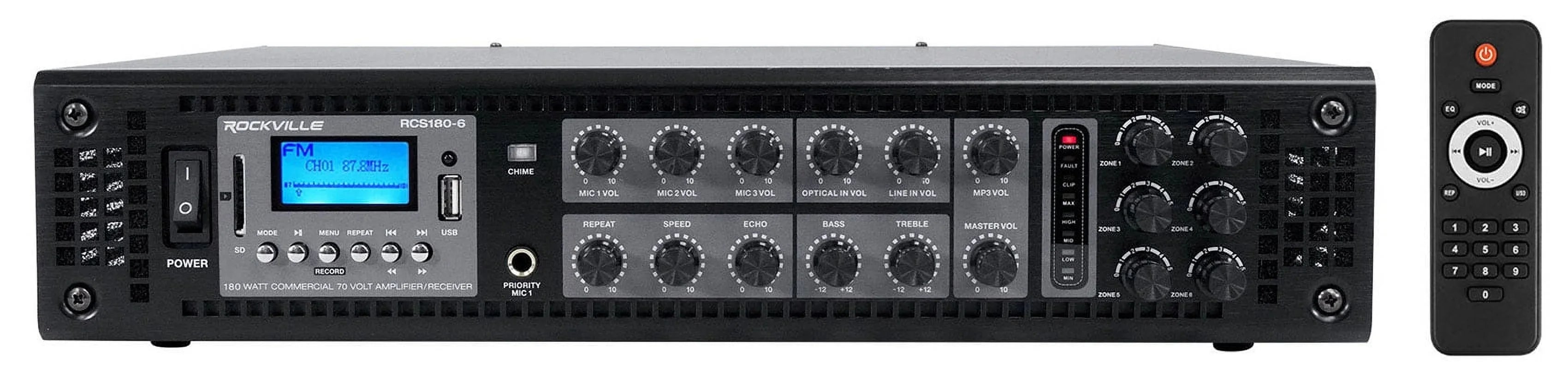 (6)  COL600- 24" Black 70V Commercial Column Wall Mount Array Speakers+Amp