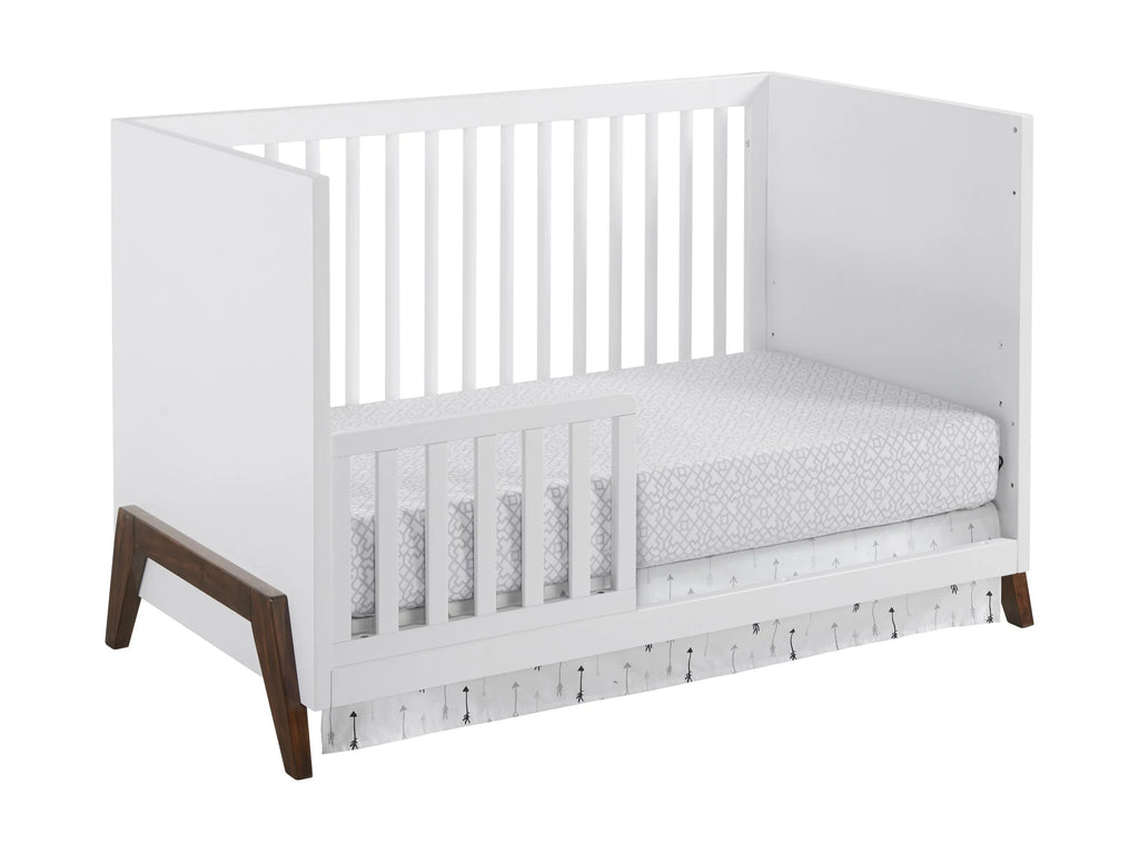 Oxford Baby Mari Modern 3-in-1 Convertible Island Crib, White & Walnut, Wooden Crib