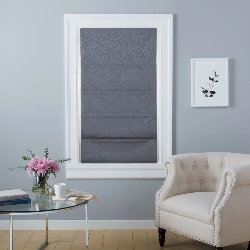 Exclusive Home Bolan Botanical Total Blackout Roman Shade, 31"x 64", Dark Grey