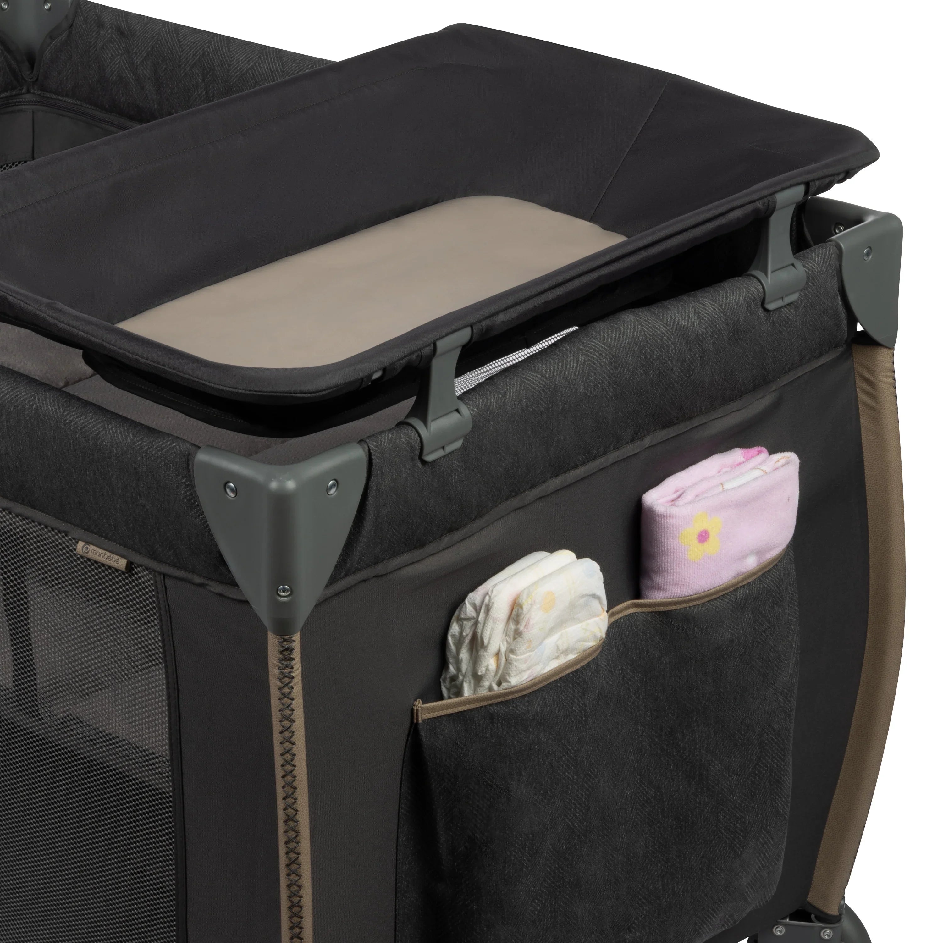 Monbebe Play Yard with Full Size Rocking Bassinet, Castle Point