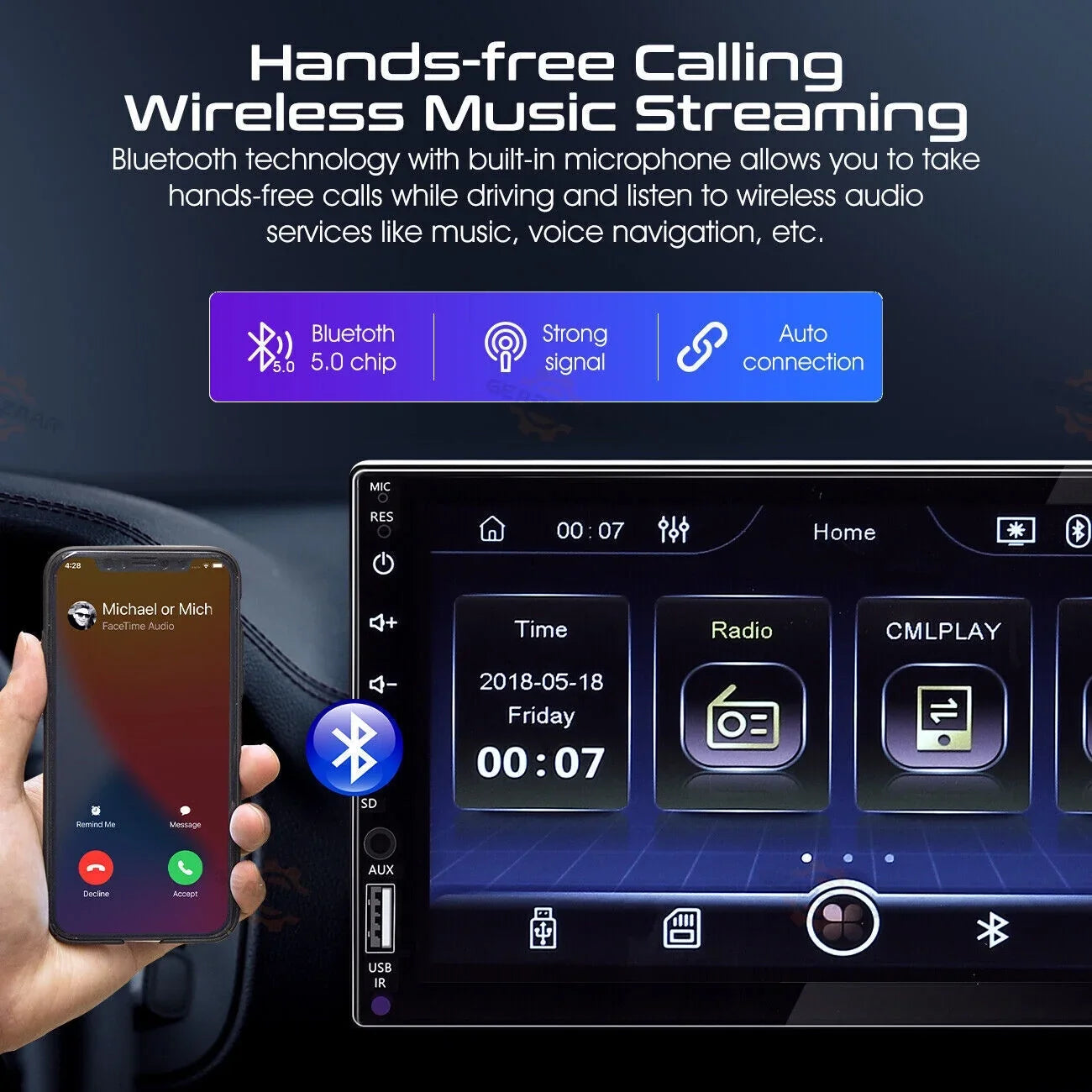 Double 2Din 7" Car Stereo Android/Apple Carplay Radio Touch Screen Player + 12LED Camera