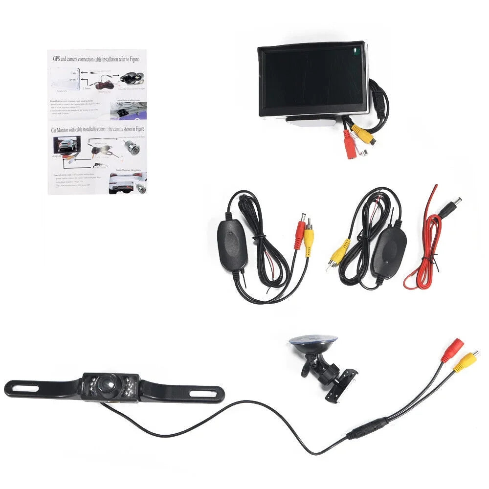 KingFurt  Car Night Vision Backup Camera Kit 5" Wireless Monitor  Rear View Waterproof