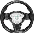 Cobra-tek Carbon Fiber Steering Wheel Forged Compatible with Tesla 3 2017 - 2018 - 2019 - 2020 - 2021 - 2022 - Red Stitches - Non-Slip and Protection - Hand-Saber