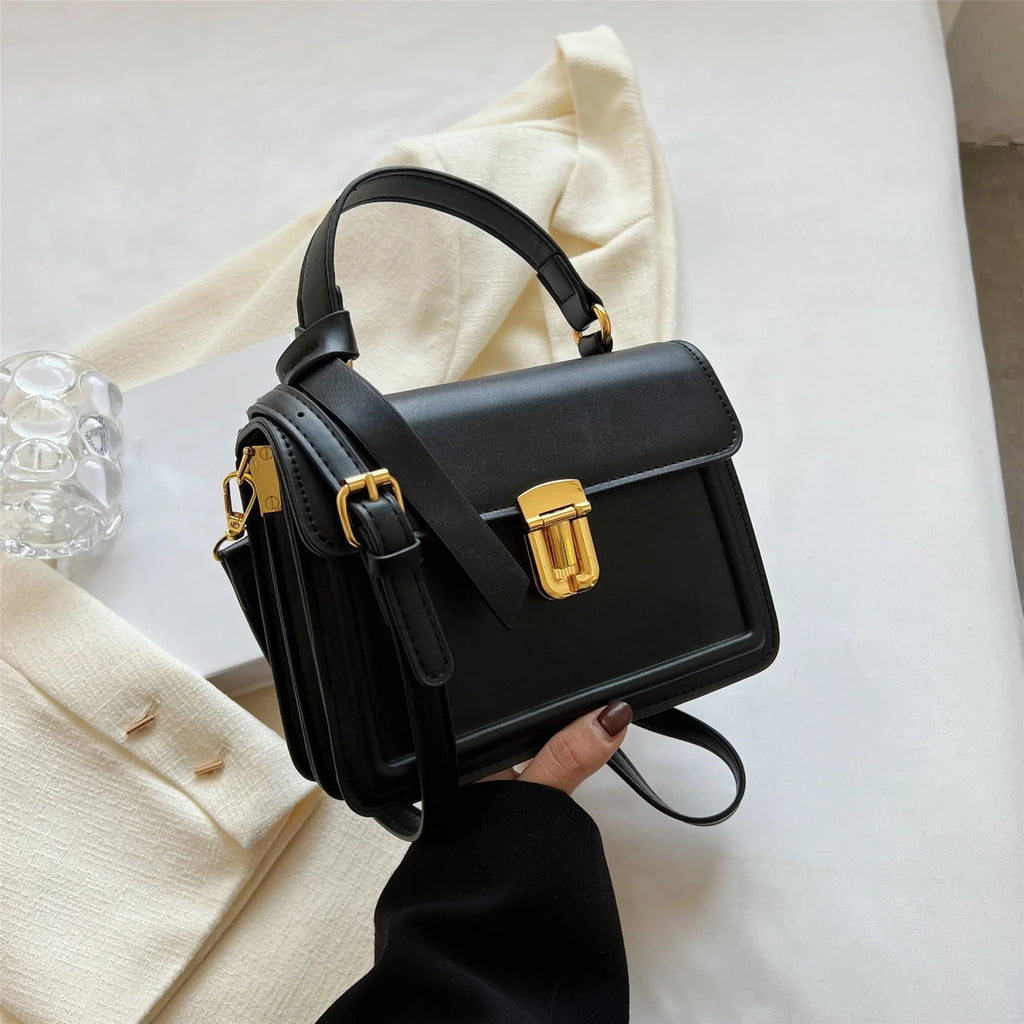 Junior Buckle Decor Handbag, Trendy Square Crossbody Bag, Faux Leather Flap Purse For Women (7.9*5.93*3.16) Inch