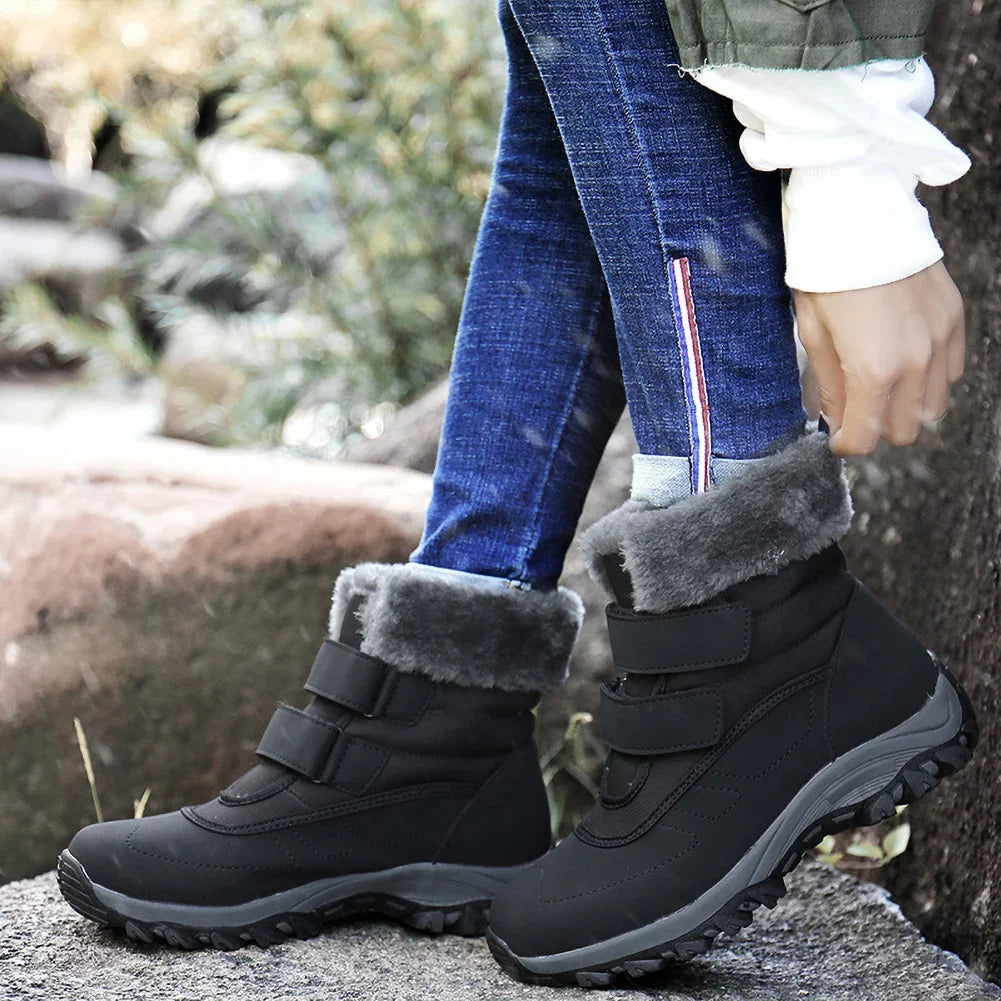Women's Winter Snow Boots Warm Thickened Faux Fur Lined Waterproof Outdoor Booties Hook and Loop Walking Shoes