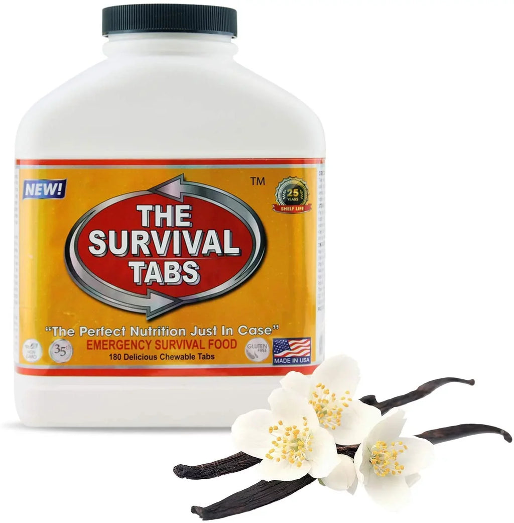 180 tabs Survival Tabs 15-Day Emergency Survival MREs Meals Ready-to-eat Bugout for Travel Camping Boating Biking Hunting Activities Gluten Free and Non- 25 Years Shelf Life - Vanilla Malt Flavor
