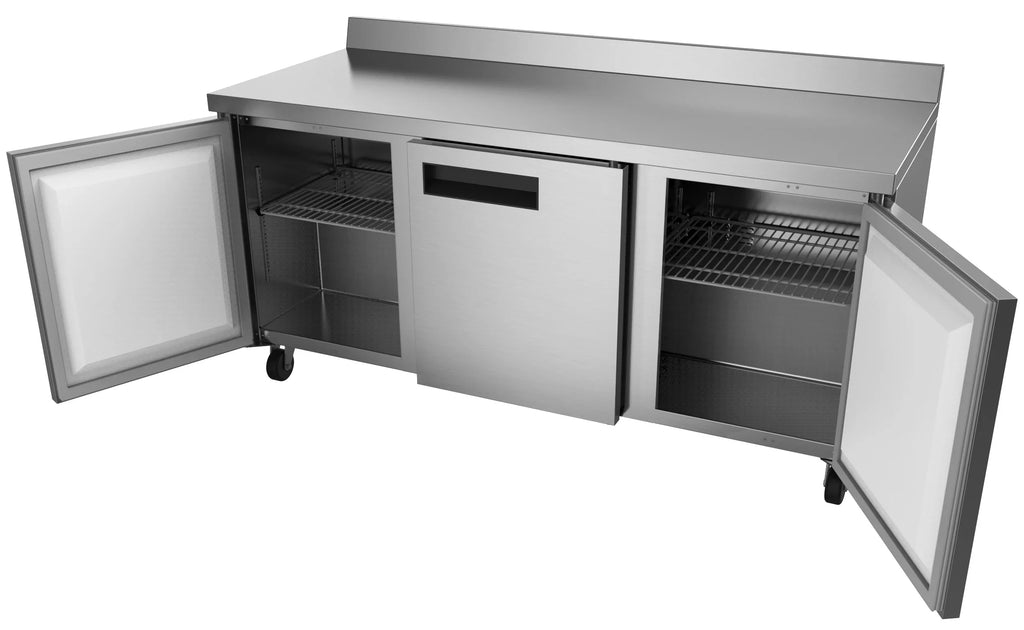 KoolMore 72 in. Three-Door Worktop Refrigerator with 3.5 in. Backsplash – 16.9 Cu. ft.