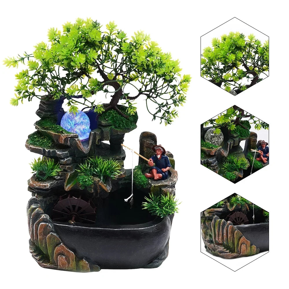 Miumaeov Ornament Rockery Fountain Waterfall Fengshui Desktop Zen Decor