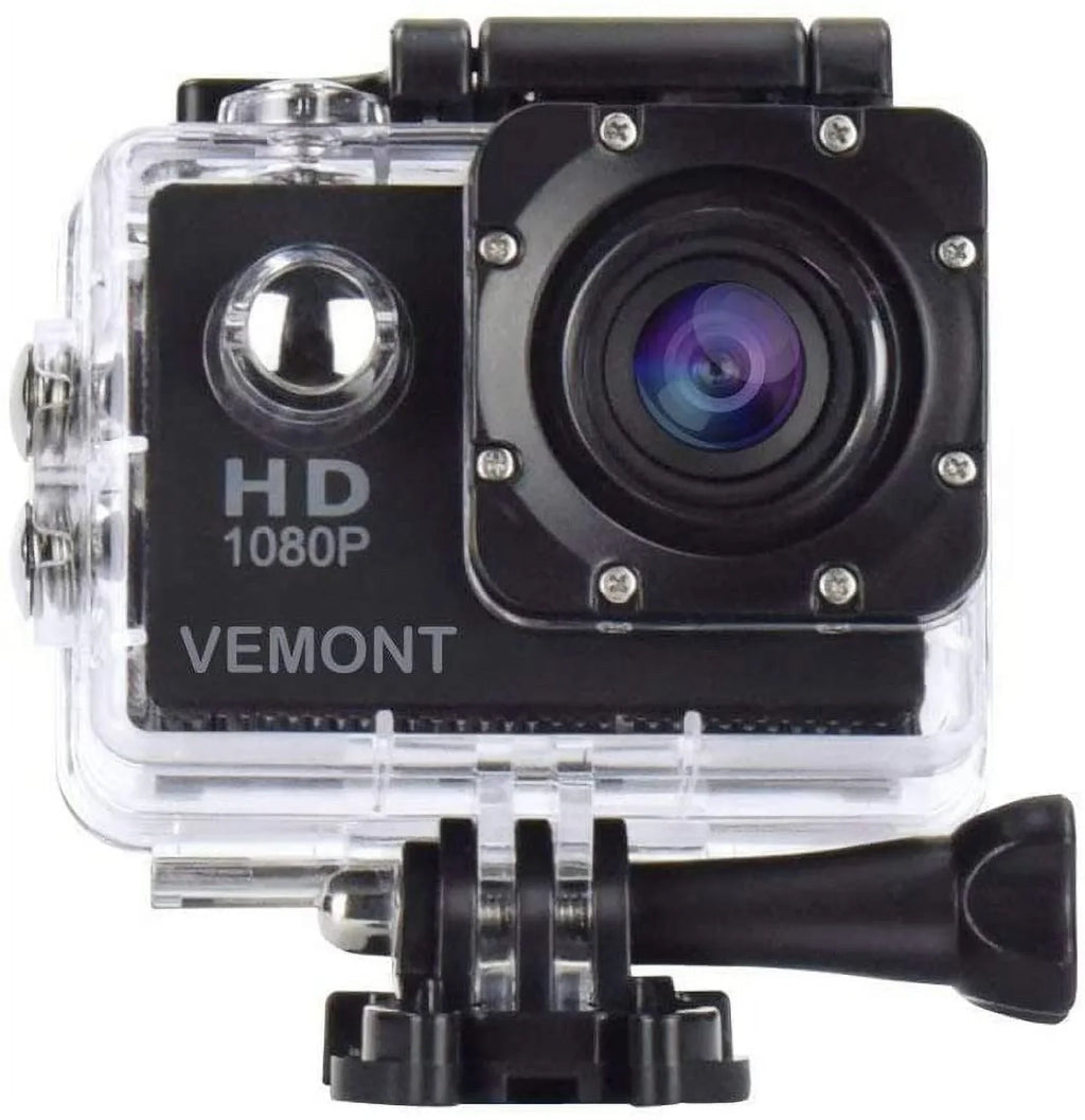 Action Camera, 1080P 12MP Sports Camera Full  2.0 Inch Action Cam 30m/98ft Underwater Waterproof Snorkel surf Camera with Wide-Angle Lens and Mounting Accessories Kit Black