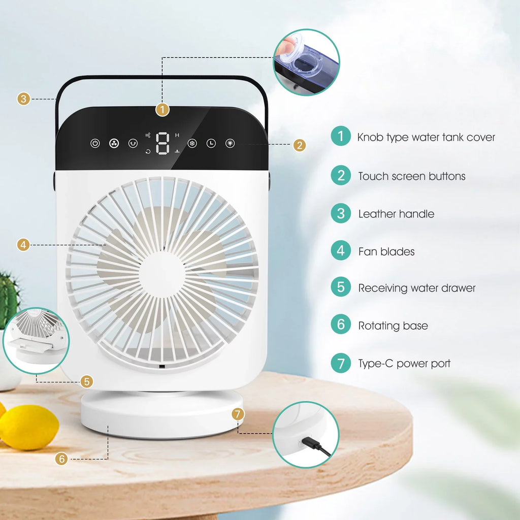 Portable Air Conditioner,Mini Personal Evaporative Air Cooler With 4 Speeds,Oscillation/Humidifier/Timing Function, Small Desktop Cooling Fan With Led Light For Room Office Camping
