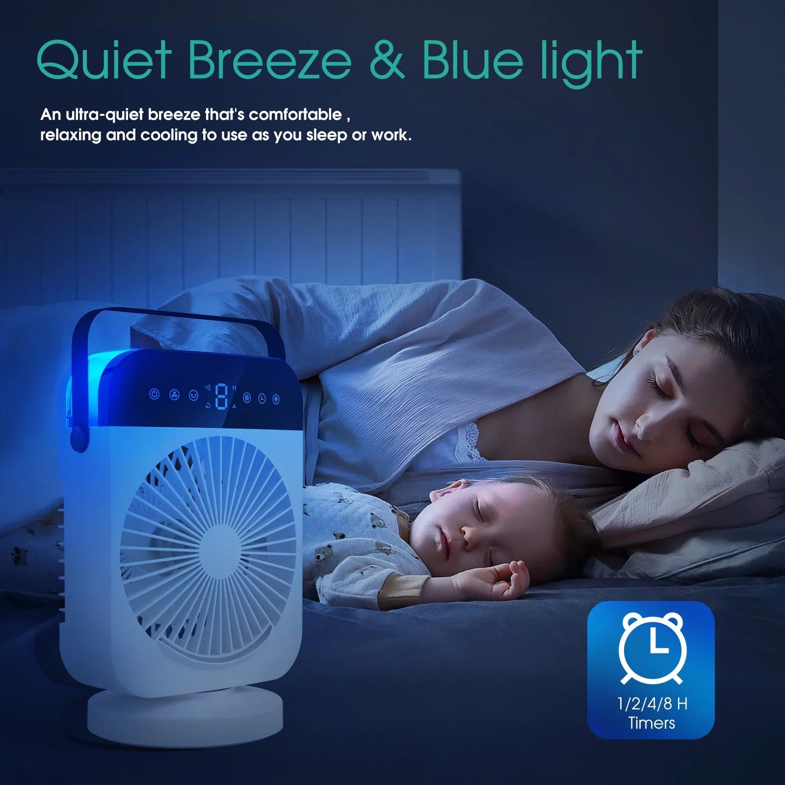 Portable Air Conditioner,Mini Personal Evaporative Air Cooler With 4 Speeds,Oscillation/Humidifier/Timing Function, Small Desktop Cooling Fan With Led Light For Room Office Camping