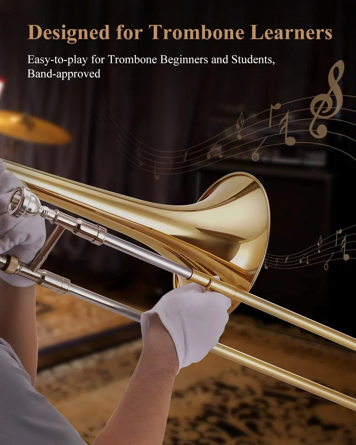 Eastar Bb Tenor Trombone for Beginners Students B Flat Brass Instrument, with Case, Mouthpiece, White Gloves, Cleaning Kit, Gold