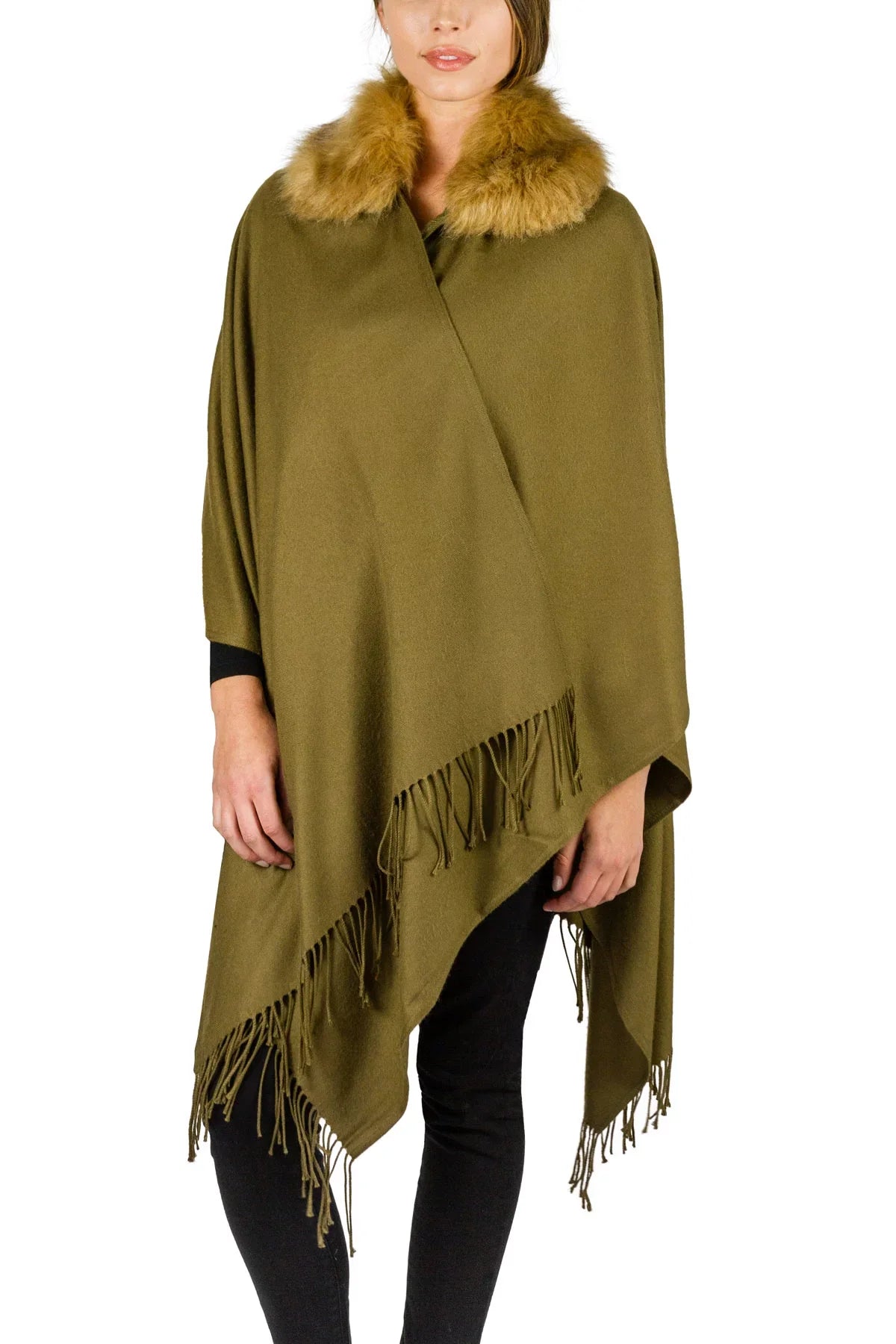 Adrienne Vittadini Women's So Soft Wrap with Faux Fur Collar
