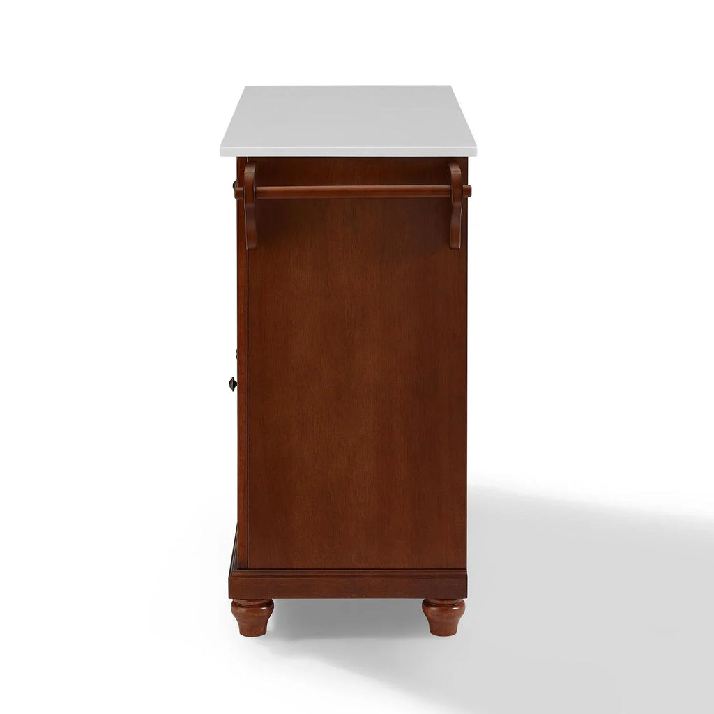 HomeStock Beachy Beauty Stone Top Full Size Kitchen Island/Cart Mahogany/White