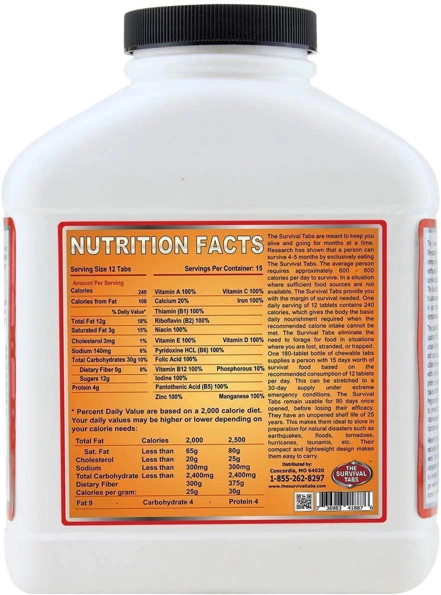 Survival Tabs - 15-Day Food Supply-Emergency Survival Food  for Camping Biking, Disaster Preparedness Gluten-Free Non- 25 Years Shelf Life (1 Bottle x 180 tabs/Butterscotch)