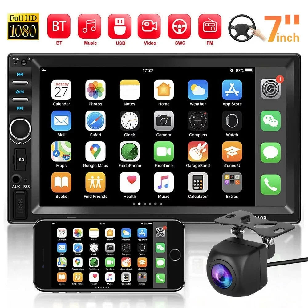 7" Car Stereo Double Din Bluetooth Car Radio Touch Screen Car Radio Audio Receiver  Radio with Backup Camera - Support Mirror Link///, Hands Free Calling
